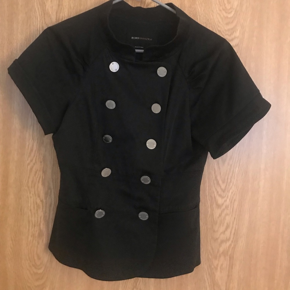 Bcbg Military Style Short Sleeve Fitted Blazer
